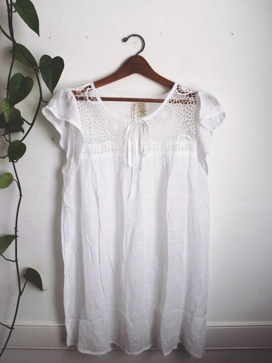 Simply Irresistible Tops - White Crochet Boho Top Flowy Tunic Dress Fairy Cottagecore Cotton Small S